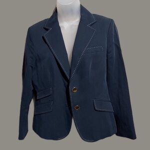 Talbots Petites Navy Blue 2-Button Blazer  career modestTop Stitching Size 8